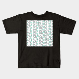 Light Turquoise Dark Grey White Triangles Pattern Kids T-Shirt